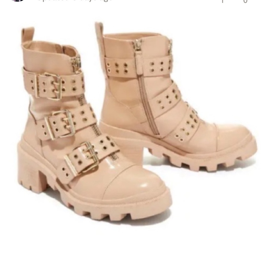 Alice + Olivia Combat Moto Boots Hali Lug Heel Beige Almond Gold 40 US 10